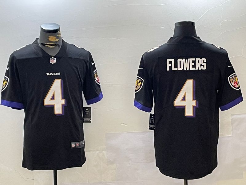 Men Baltimore Ravens #4 Flowers Black Second generation 2024 Nike Limited NFL Jersey style 2